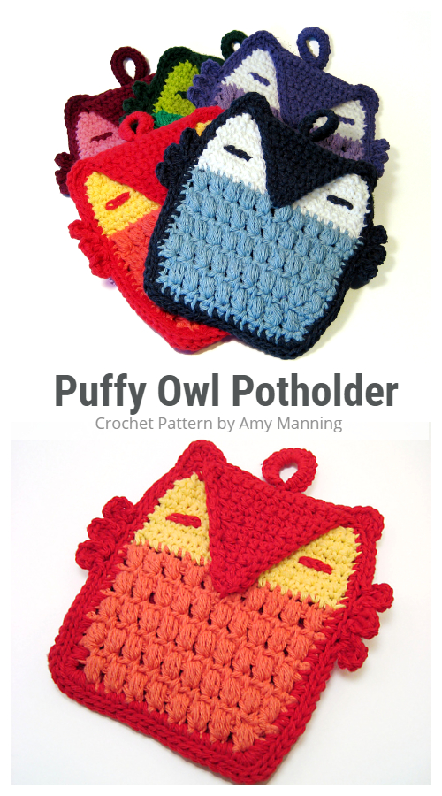 Puff Stitch Owl Potholder Crochet Patterns