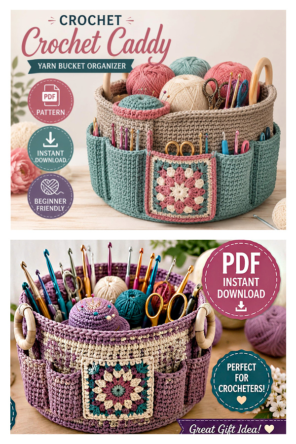 Caddy Yarn Bucket Organizer Crochet Pattern