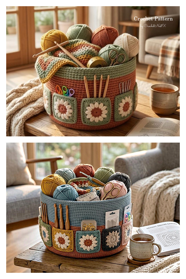 Granny Desk Organizer Basket Bucket Organizer Crochet Pattern