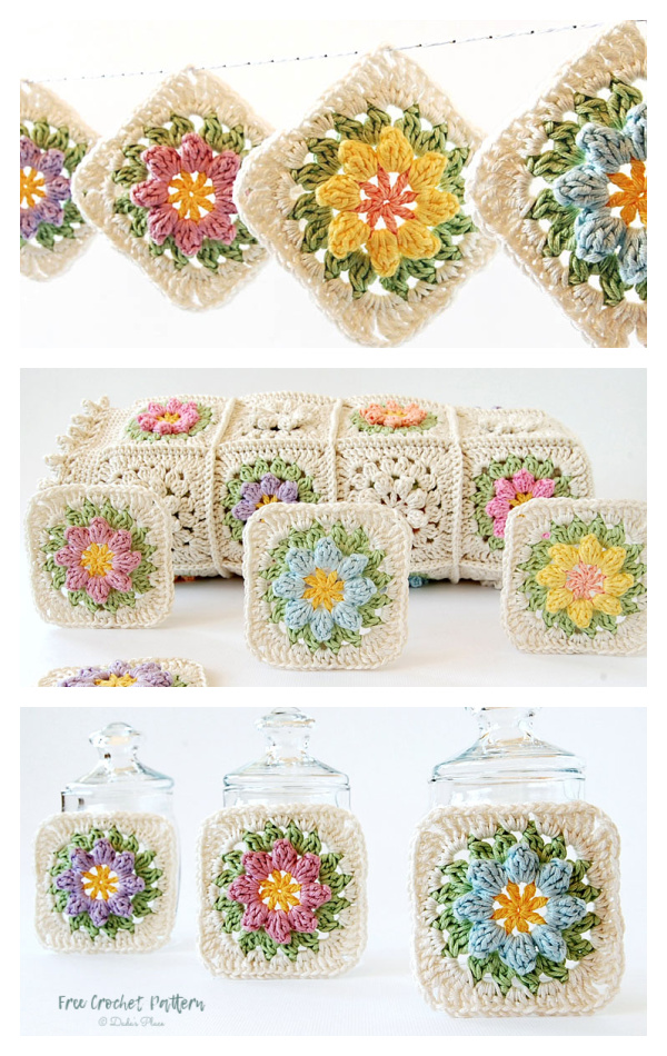 Primavera Flowers Granny Square Blanket Free Crochet Pattern