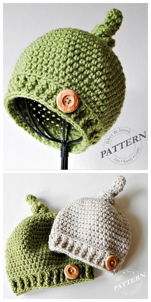 Ribbed Baby Top Knot Hat Crochet Patterns
