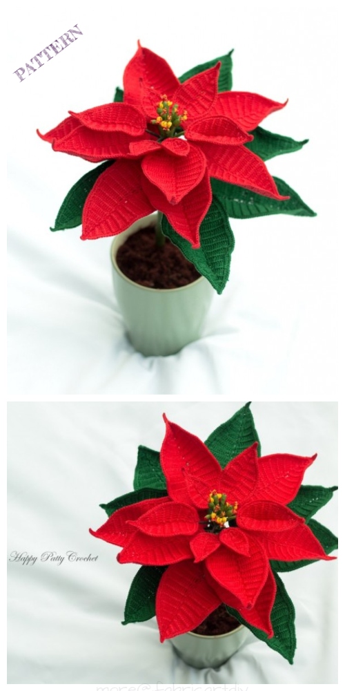 Christmas Crochet Poinsettia Flower Free Patterns + Video