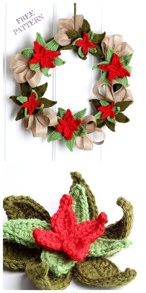 Christmas Crochet Poinsettia Wreath Free Crochet Pattern