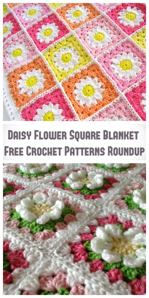 Crochet Daisy Flower Square Blanket Free Crochet Patterns