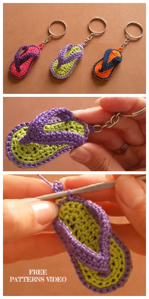 Crochet Flip Flop Keychain Free Patterns + Video