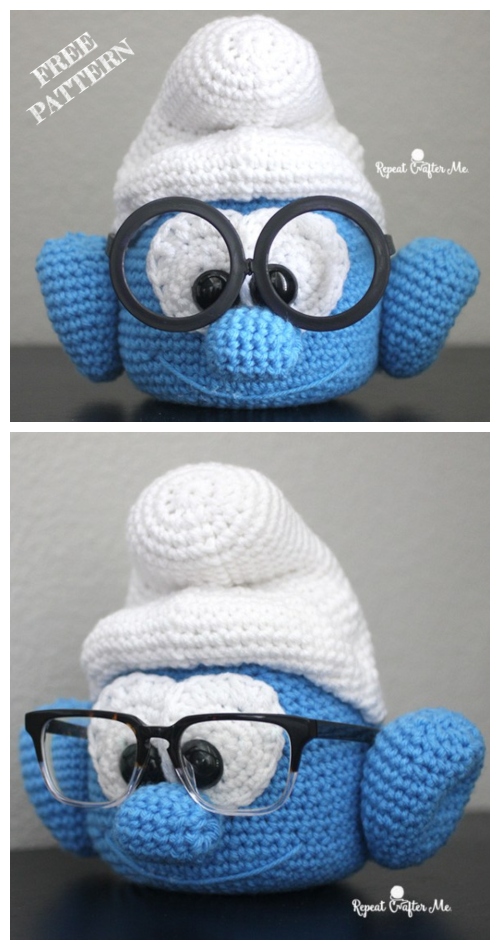 Crochet brainy smurf glasses holder Amigurumi Free Pattern