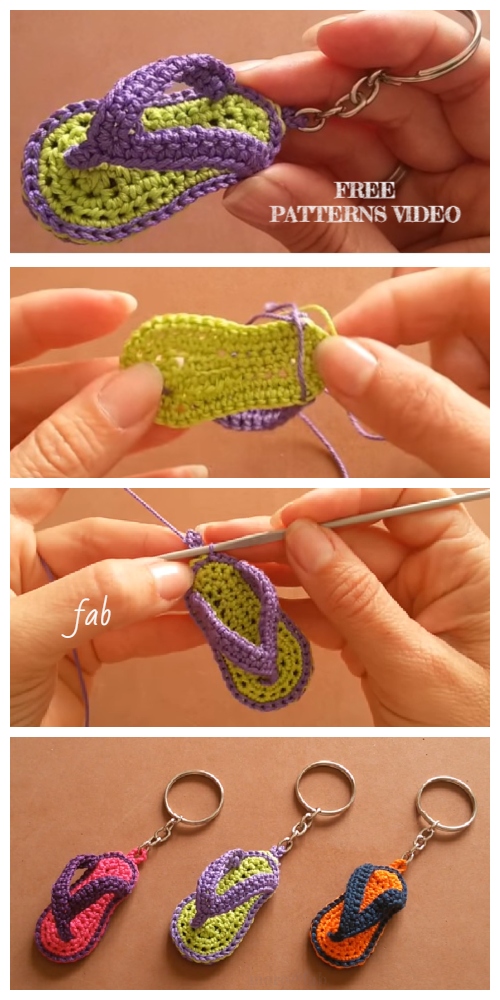 Flip Flop Keychain Crochet Free Patterns + Video