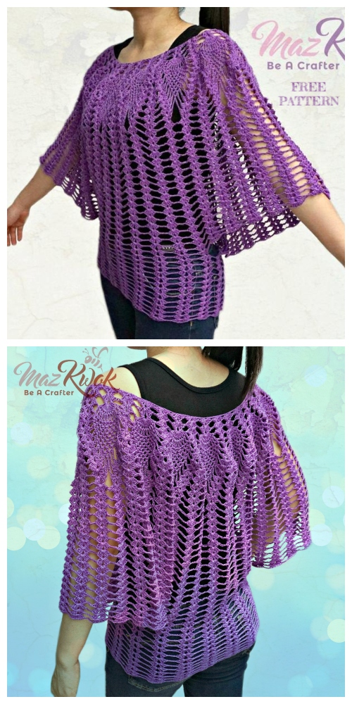 Lacy Love Pineapple Batwing Top Free Crochet Pattern