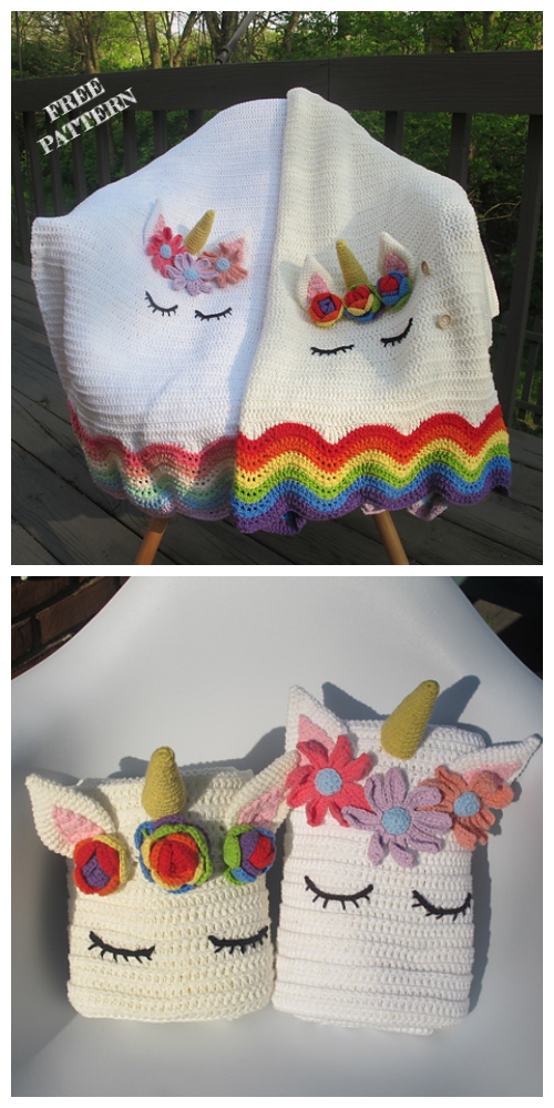 Easy Buttoned Unicorn Baby Blanket Free Crochet Patterns
