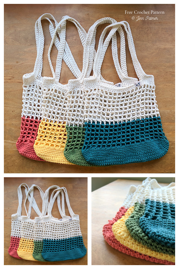 Mesh Color Block Market Bag Free Crochet Patterns