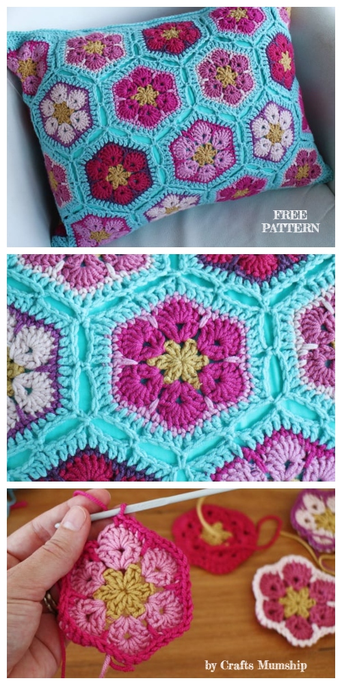 African Flower Cushion Free Crochet Patterns