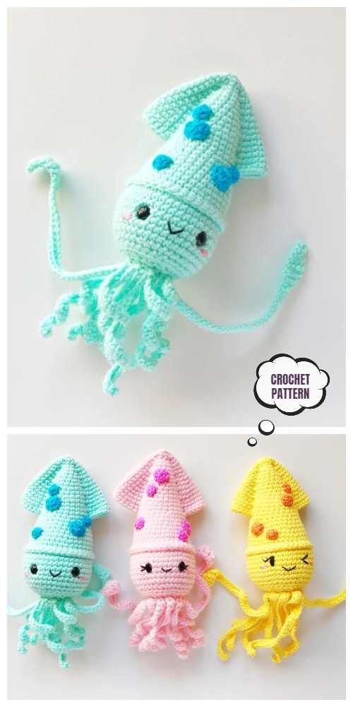 Crochet Hubble the Squid Amigurumi Free Pattern and Paid