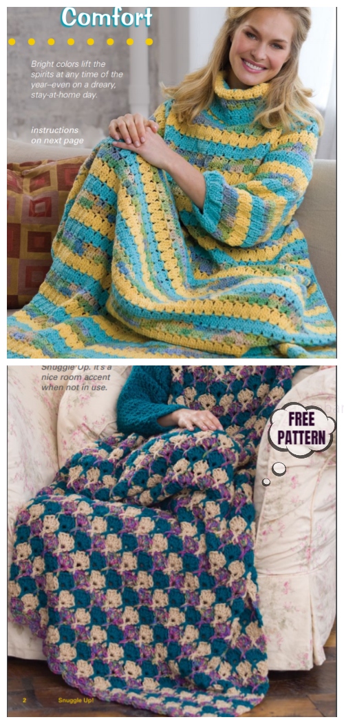 Crochet Women Snuggle Up Blankets With Sleeves Free Patterns