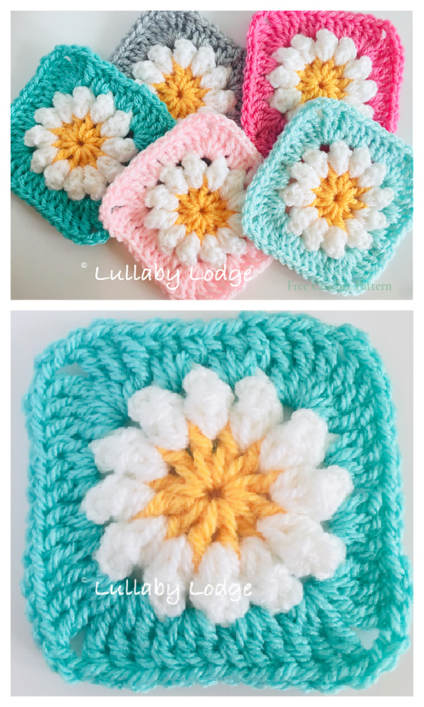 Ditsy Daisy Granny Square Free Crochet Pattern