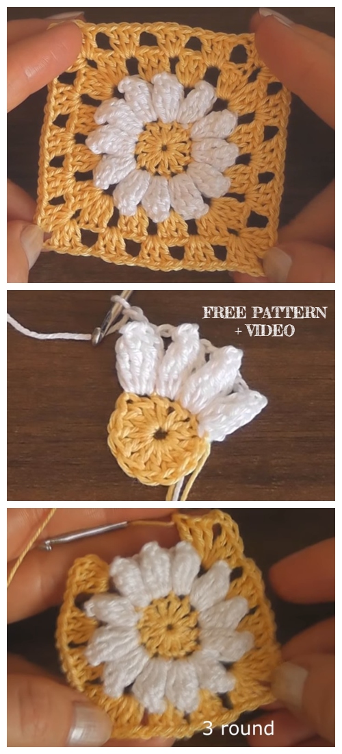 Daisy Granny Square Free Crochet Patterns + Video