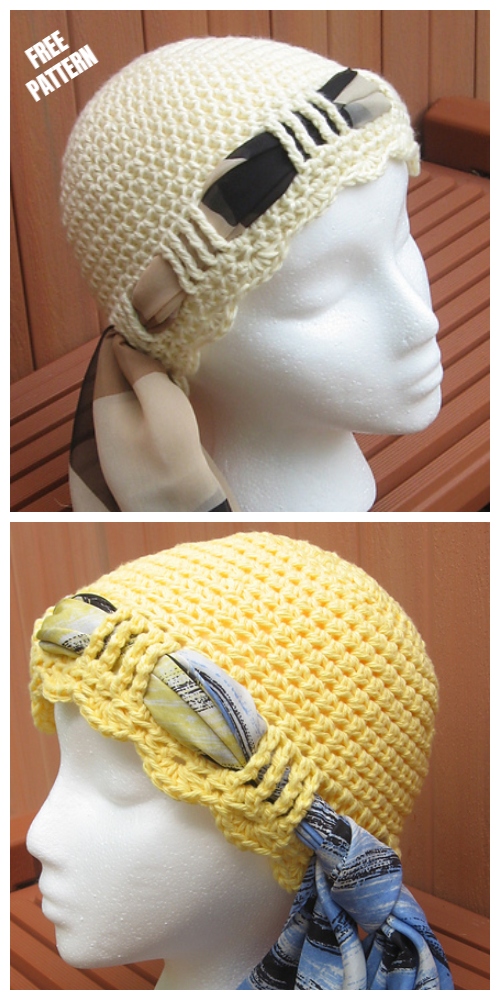 Crochet Chemo Tie Scarf Hat Cap Free Crochet Pattern 