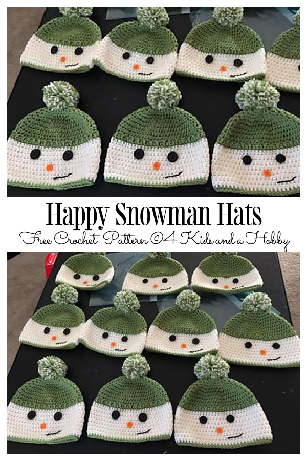 Sombreros de muñeco de nieve feliz patrón de ganchillo gratis