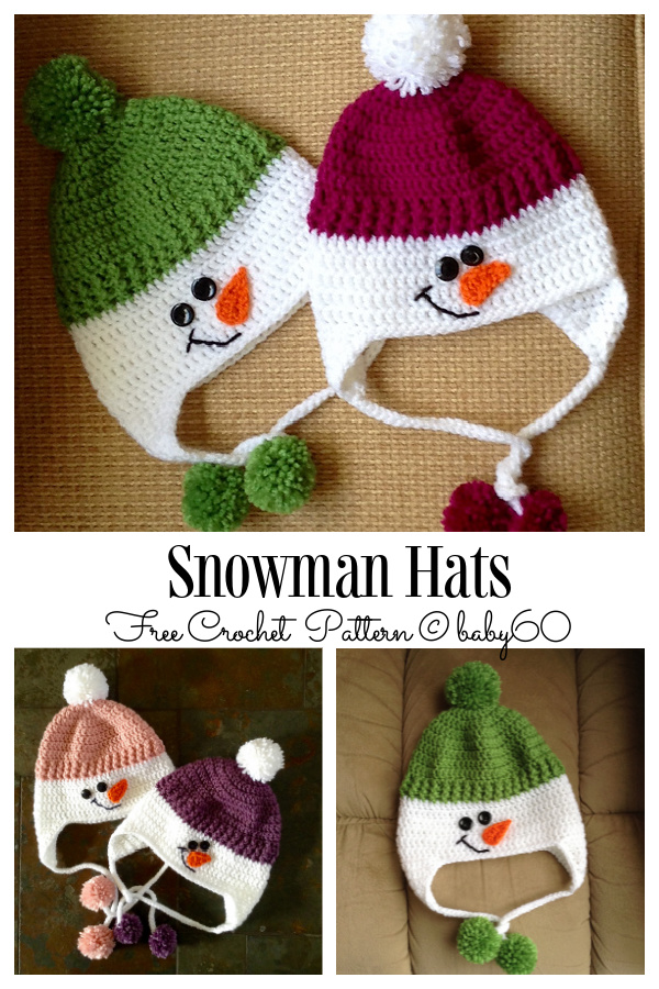 Winter Earflap Snowman Hat Free Crochet Patterns