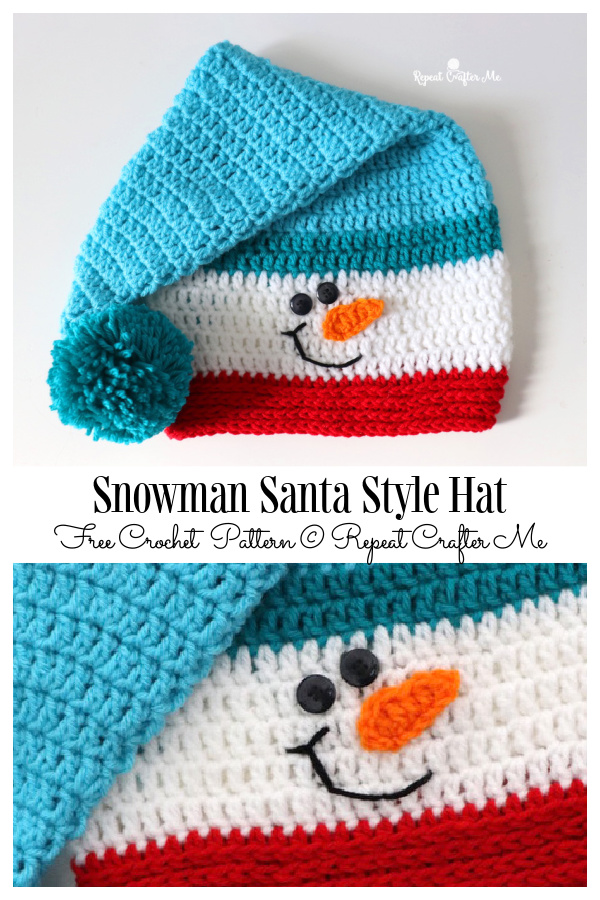 Snowman Santa Style Hat Free Crochet Patterns