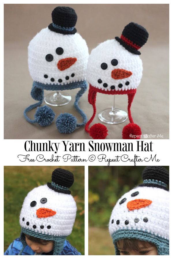 Chunky Yarn Snowman Hat Free  Crochet Patterns