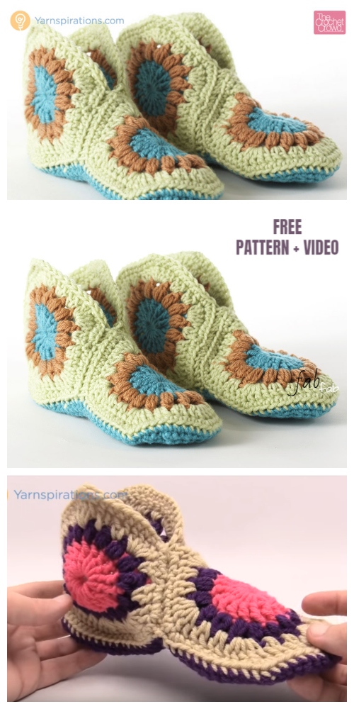Crochet Granny Hexagon Slippers Free Patterns + Video