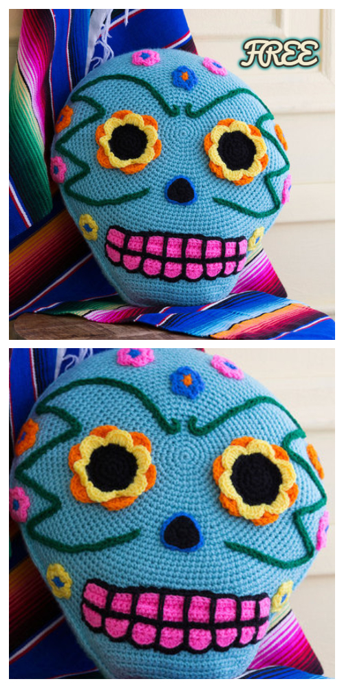 Crochet Day Of The Dead Skull Pillow Free Crochet Pattern