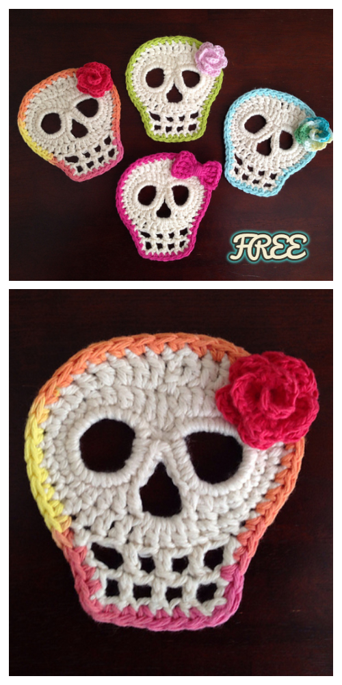 Crochet Day Of The Dead Skull Applique Free Crochet Pattern