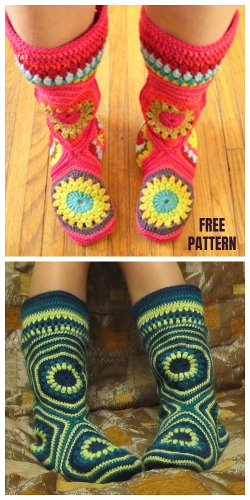 Women Hexagon Slipper Boots Free Crochet Patterns