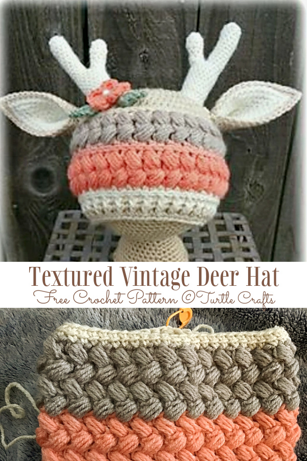 Textured Vintage Deer Hat Free Crochet Patterns