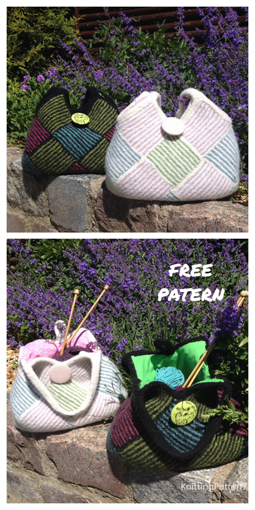 Knit Garter Stripe Square Bag Free Knitting Pattern