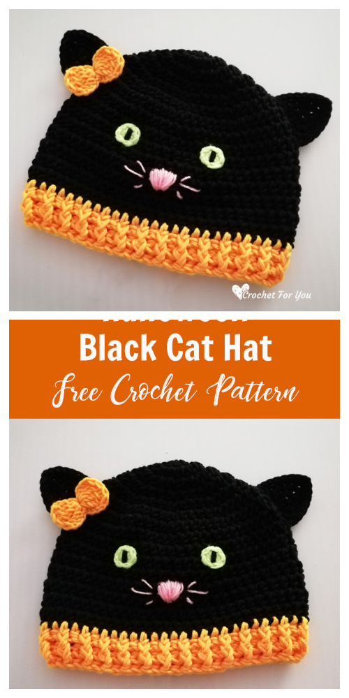 Halloween Black Cat Hat Free Crochet Patterns