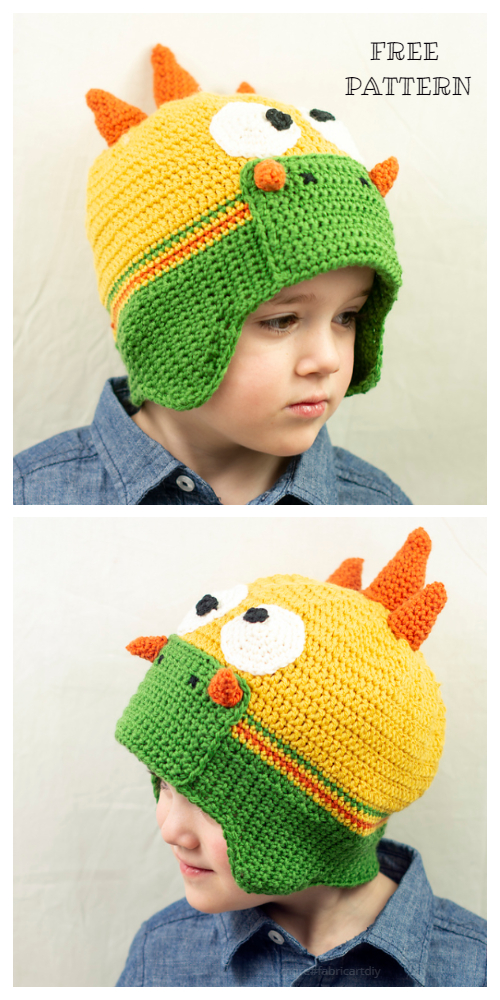Kids Dino Beanie Hat Free Crochet Patterns 