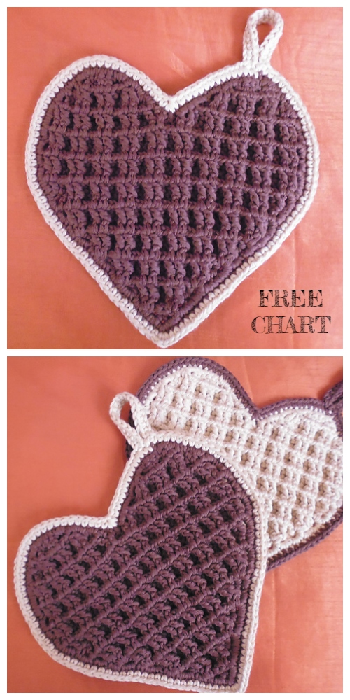 Malla's Waffle Hearts Dishcloth Free Crochet Patterns