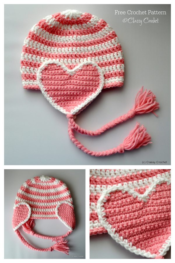 Classy Heart Earflap Hat Free Crochet Patterns