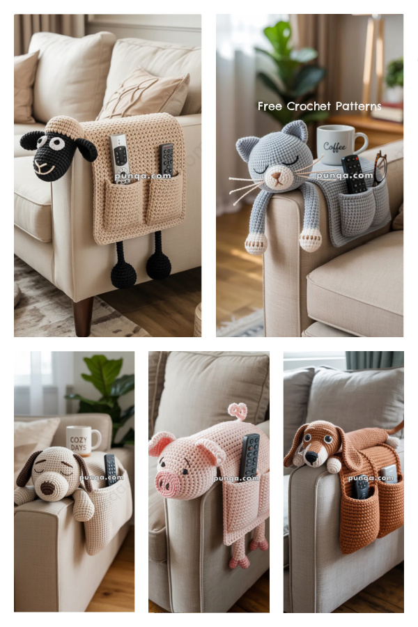Amigurumi Animal Couch Arm Remote Holder - Sofa Armchair Caddy Organizer Free Crochet Patterns