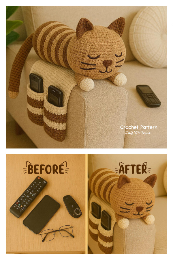 Cat Sofa Arm Organizer Remote Holder Couch Caddy Crochet Pattern