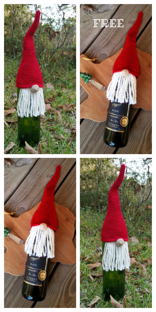 Christmas Scandinavian Gnome Bottle Top Cozy Free Crochet Patterns