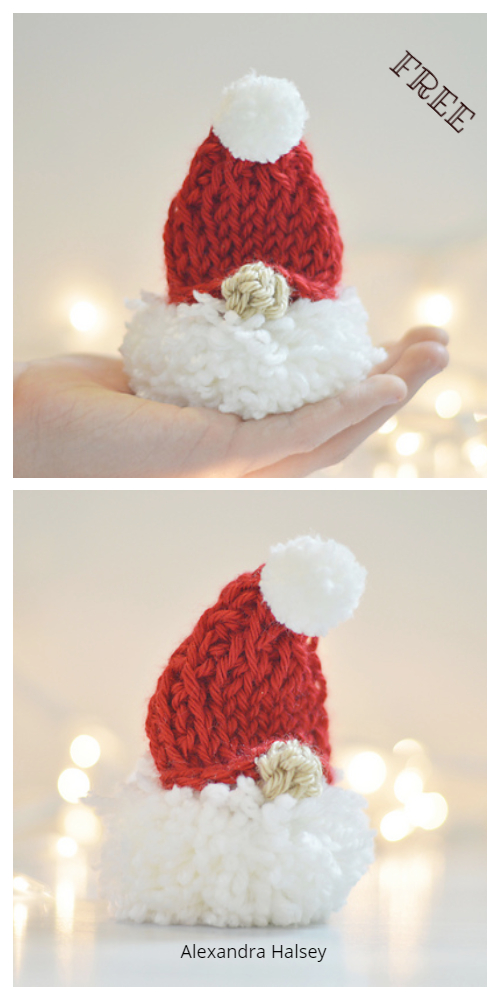 Christmas Tunisian Puffball Gnome Ornament Free Crochet Patterns
