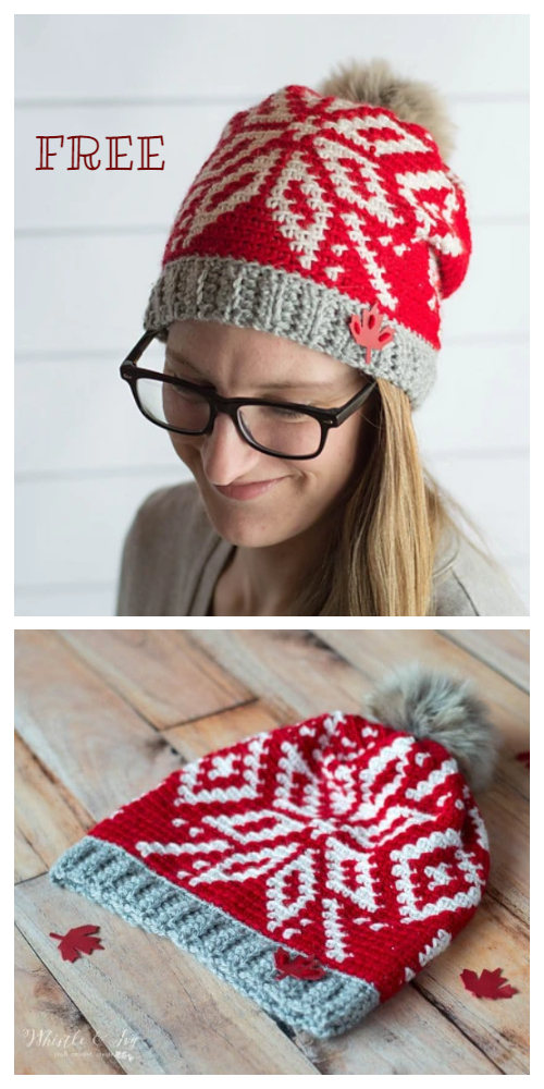 Knit Look Winter Chinook Toque Snowflake Hat Free Crochet Patterns
