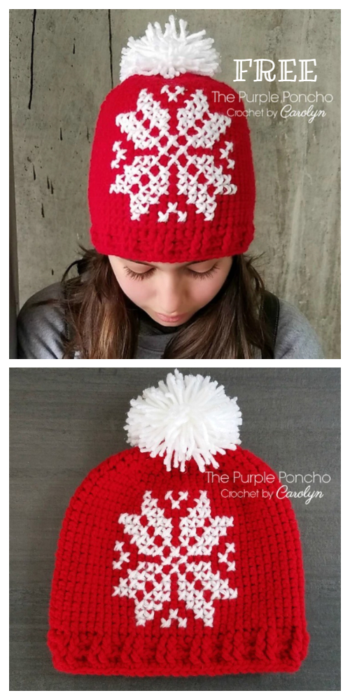 Knit Look Winter Snowflake Hat Free Crochet Patterns