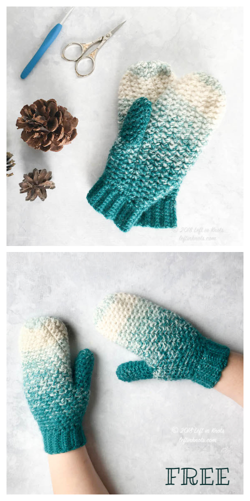 Winter Snowball Slouch Hat & Mitten Set Free Crochet Patterns
