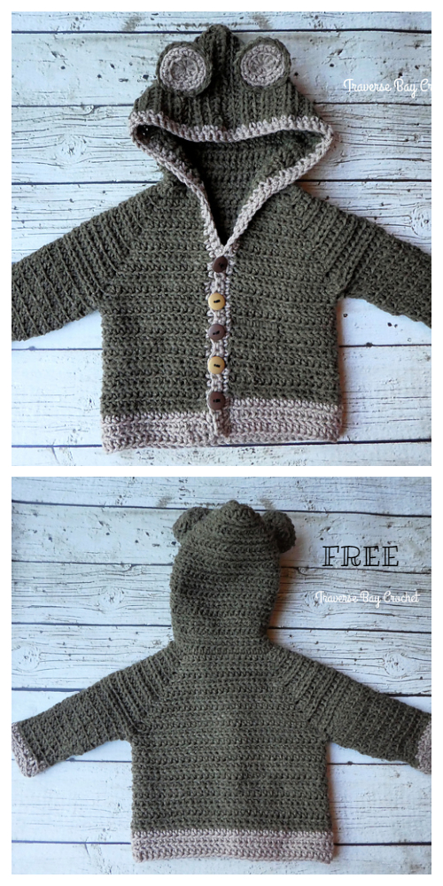 Bear Hooded Cardigan Free Crochet Pattern & Paid