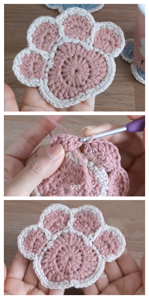 Super Cute Paw Print Coaster Free Crochet Pattern + Video