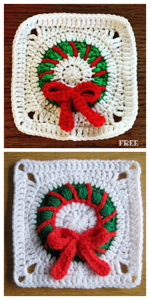 Christmas Wreath Granny Square Free Crochet Patterns