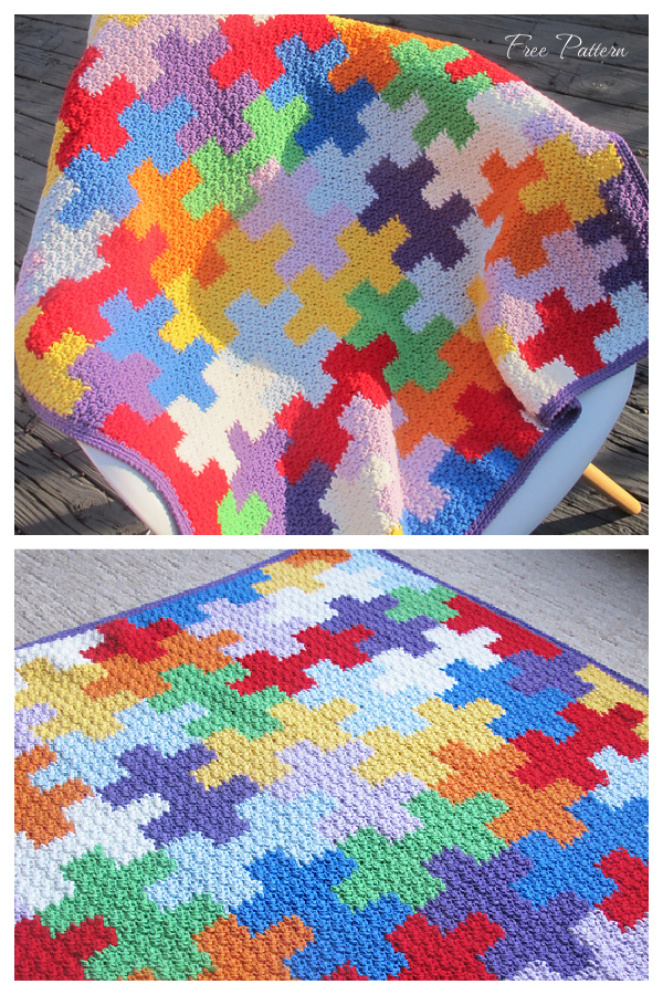 Rainbow Puzzles Blanket Free Crochet Pattern