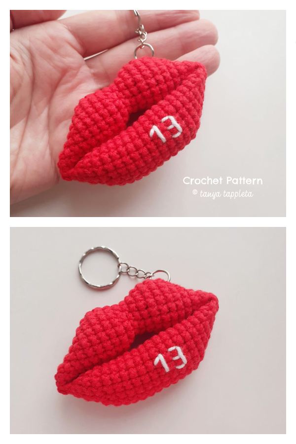 Amigurumi Red Lips Lucky 13 Keychain Crochet Pattern