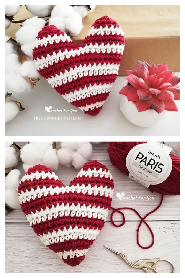 Crochet Striped Heart Amigurumi Free Pattern
