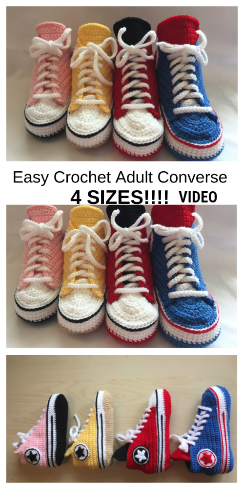 Adult Converse Sneaker Slippers Free Crochet Patterns + Video