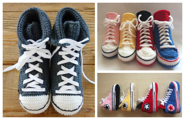Adult Converse Sneaker Slippers Free Crochet Patterns + Video