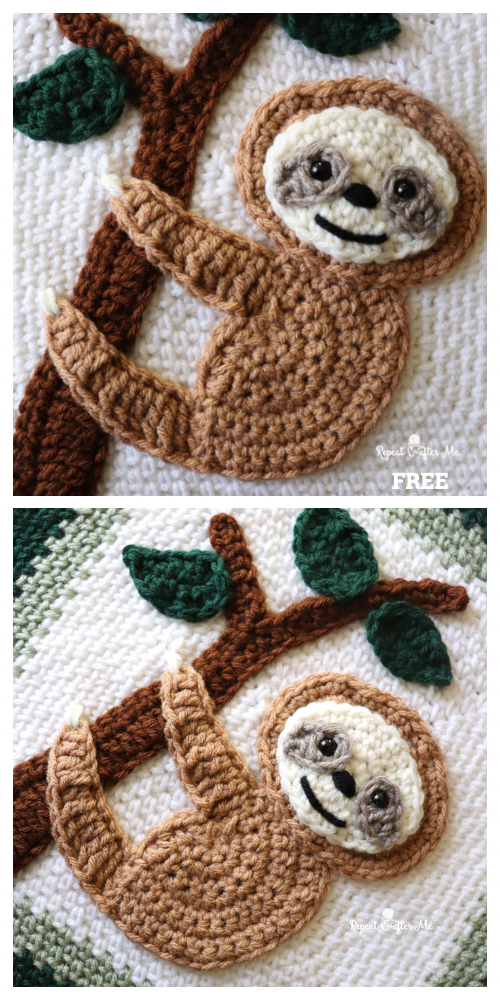 Adorable Sloth Applique Blanket Free Crochet Pattern